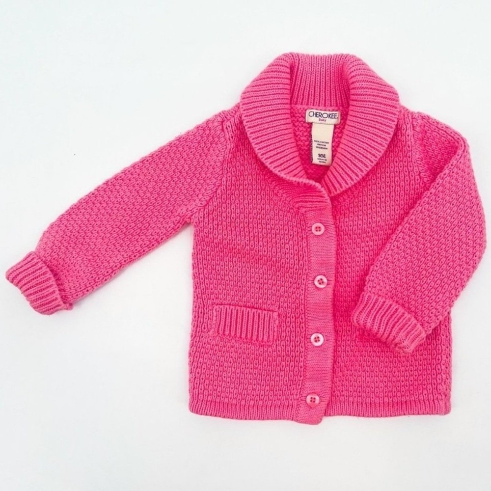 Cherokee Baby Pink Cotton Knit Cardigan Shawl Collar Sweater 9M